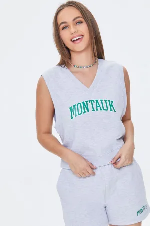 Forever 21 Women's Montauk Fleece Vest Heather Grey/Green Forever 21