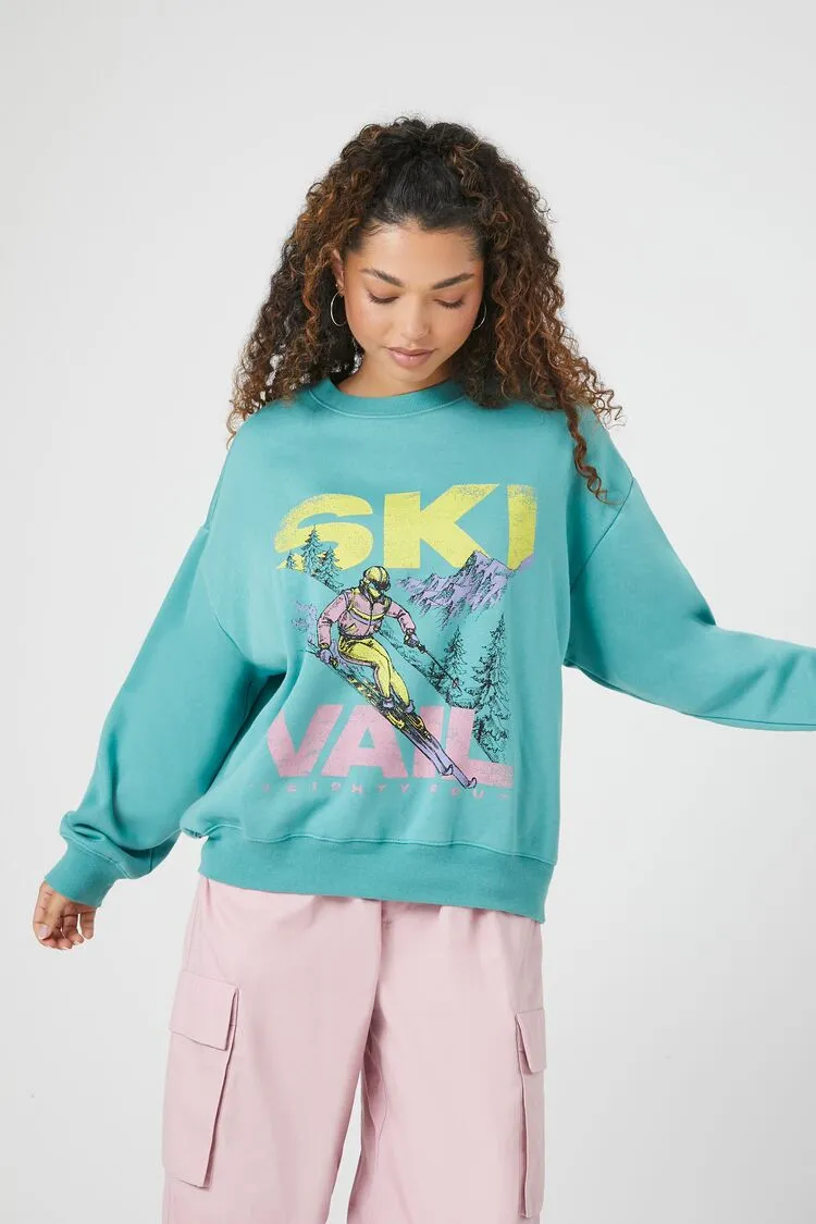 Forever 21 Women's Ski Vail Graphic Pullover Celadon/Multi Forever 21