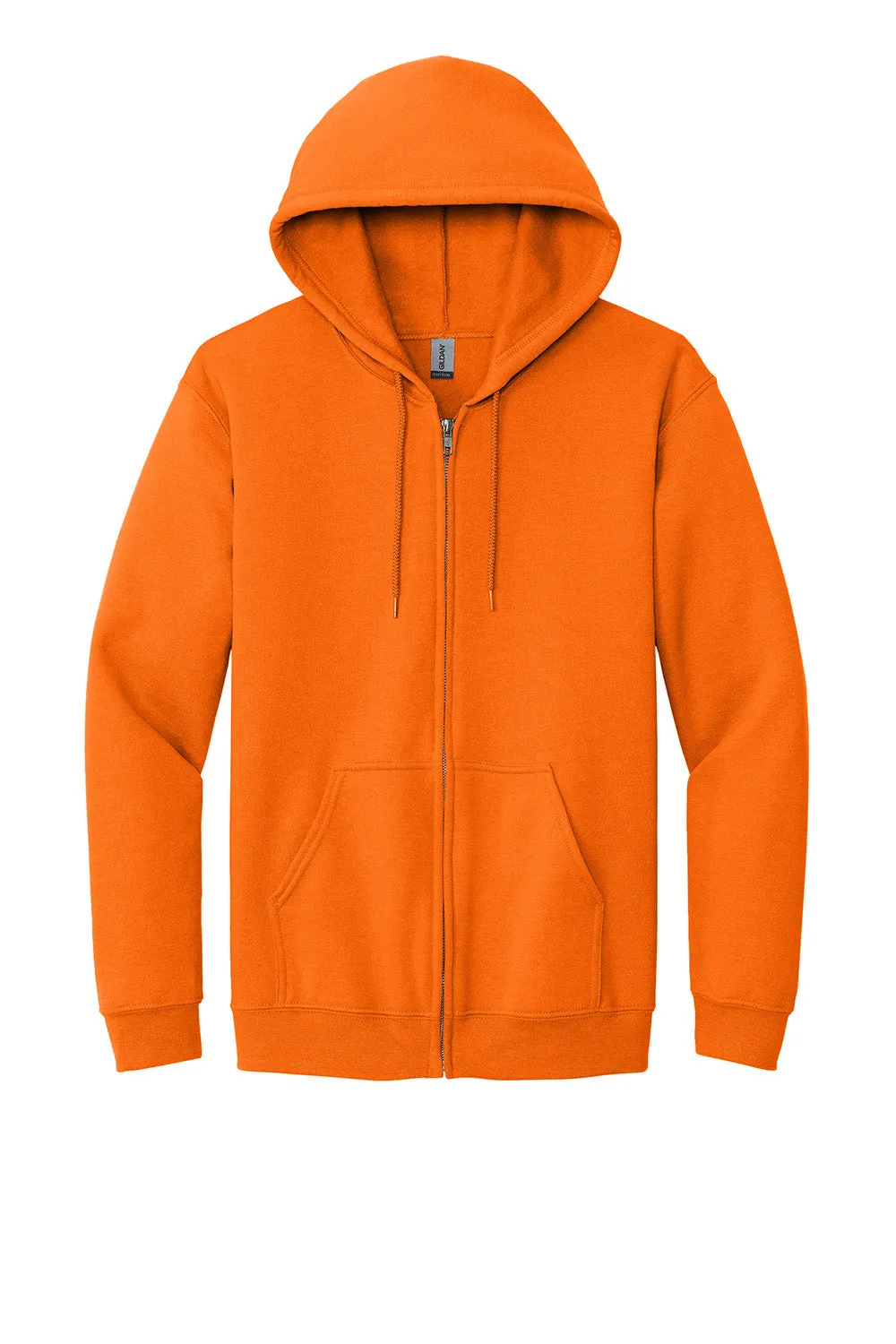 Gildan Mens Pill Resistant Full Zip Hooded Sweatshirt Hoodie w/ Pockets - Safety Orange