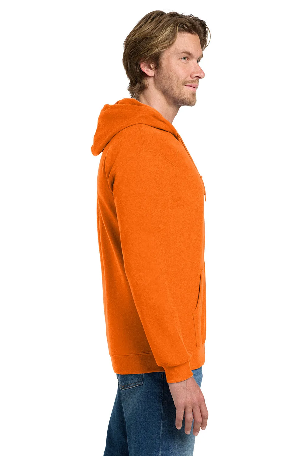 Gildan Mens Pill Resistant Full Zip Hooded Sweatshirt Hoodie w/ Pockets - Safety Orange