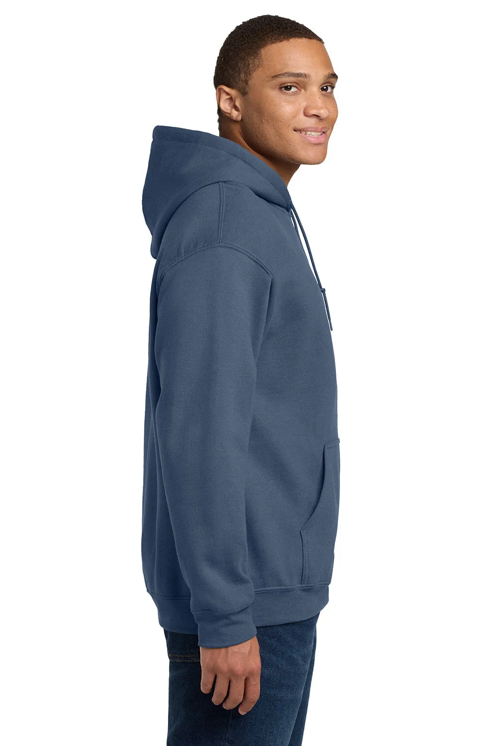 Gildan Mens Pill Resistant Hooded Sweatshirt Hoodie w/ Pouch Pocket - Indigo Blue