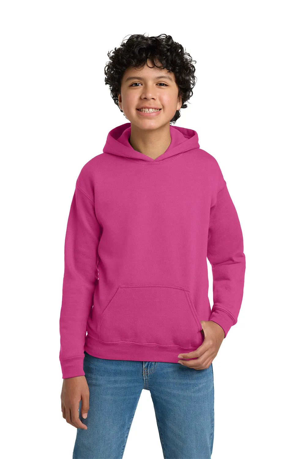 Gildan Youth Pill Resistant Hooded Sweatshirt Hoodie w/ Pouch Pocket - Heliconia Pink