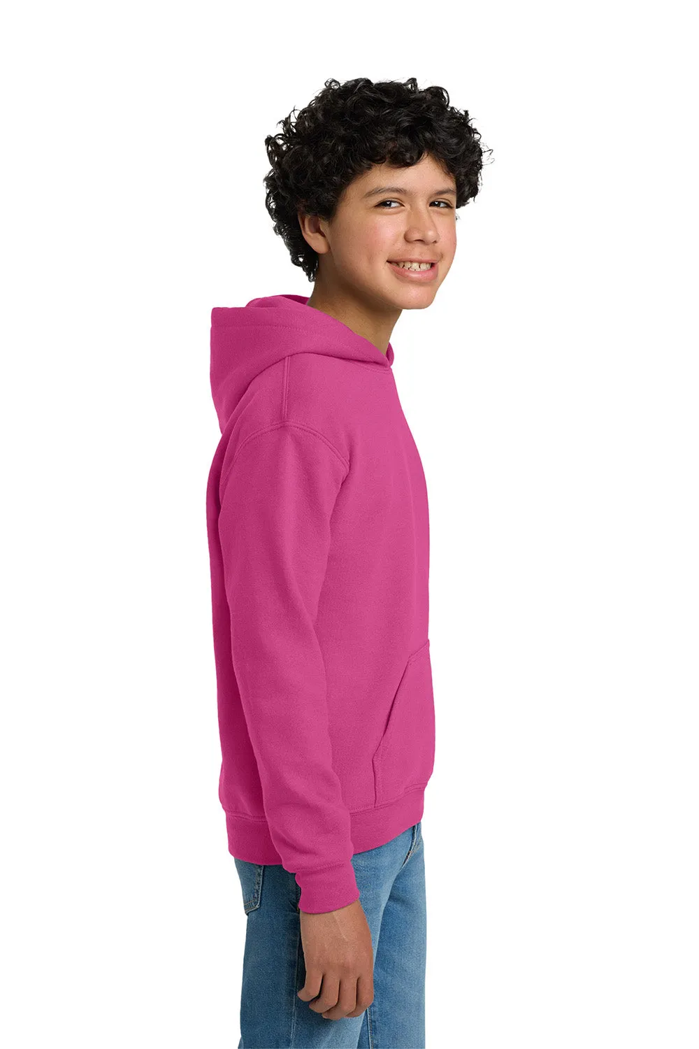 Gildan Youth Pill Resistant Hooded Sweatshirt Hoodie w/ Pouch Pocket - Heliconia Pink