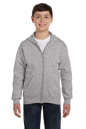 Hanes Youth EcoSmart Print Pro XP Pill Resistant Full Zip Hooded Sweatshirt Hoodie w/ Pockets - Light Steel Grey