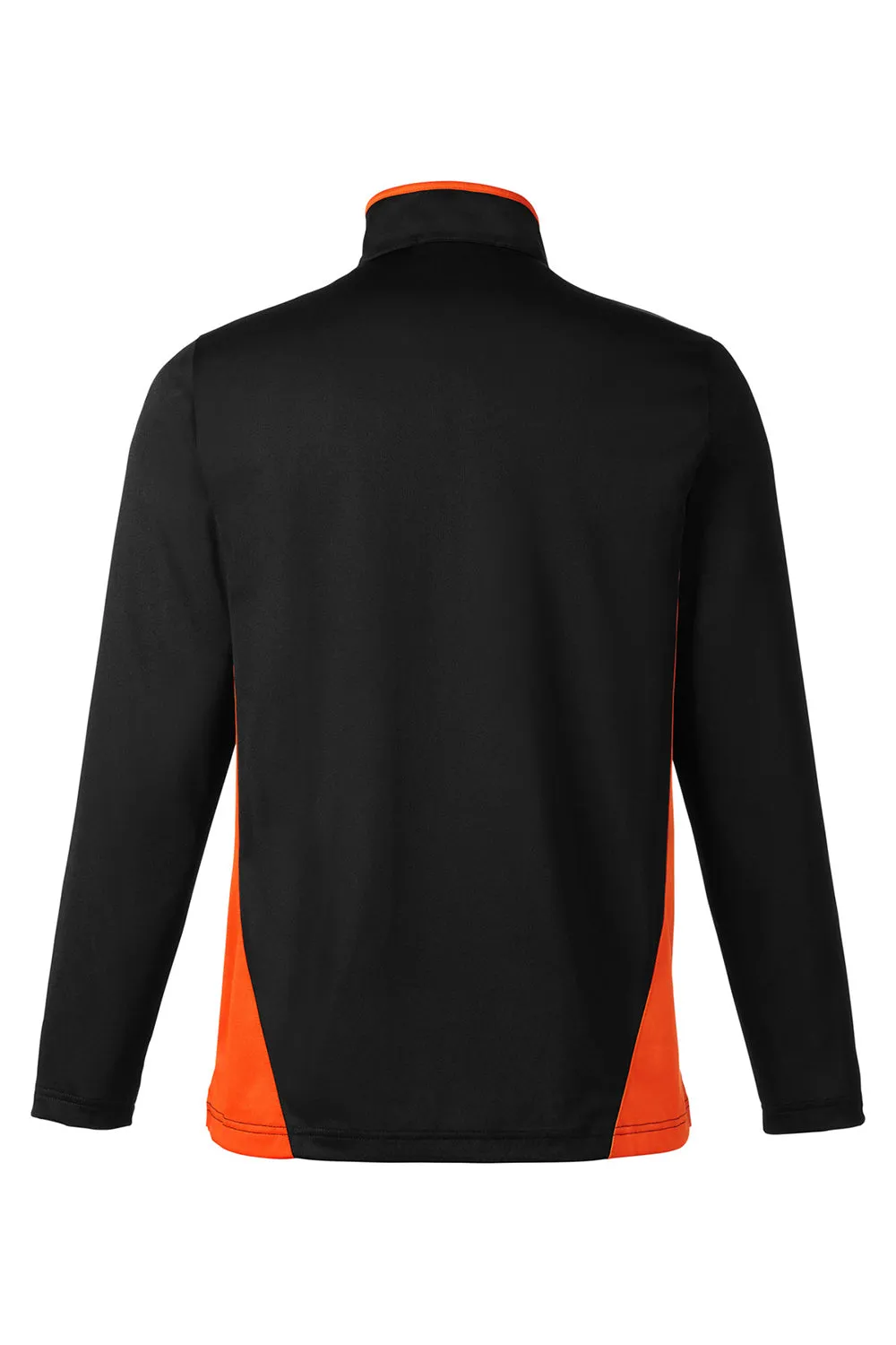 Harriton Mens Flash Performance Moisture Wicking Colorblock 1/4 Zip Sweatshirt - Black/Team Orange