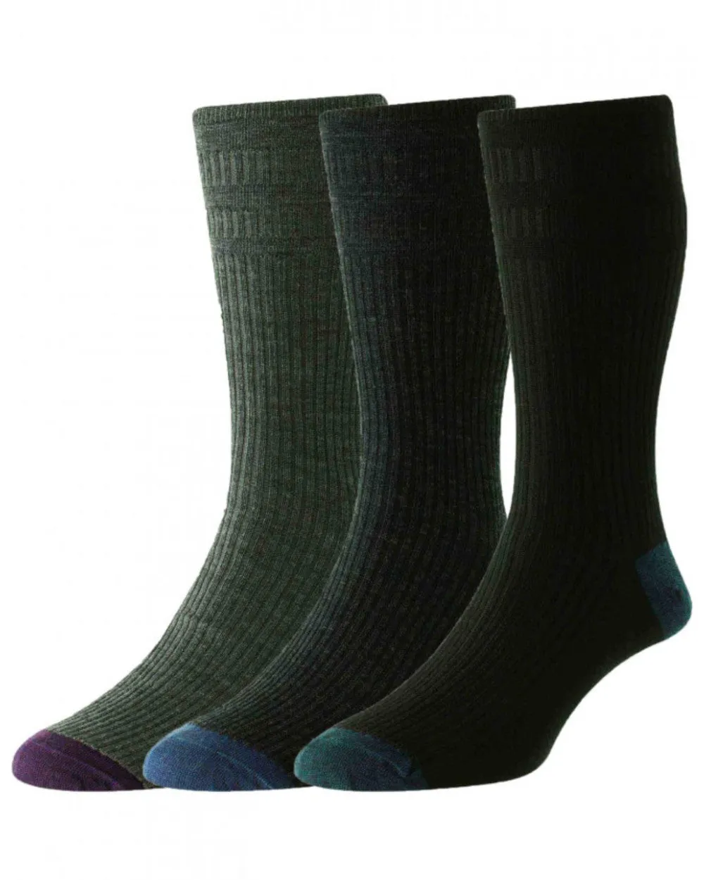 HJ Hall Contrast Heel & Toe Wool Rich Softop Socks 3 Pair Pack HJ Accessories