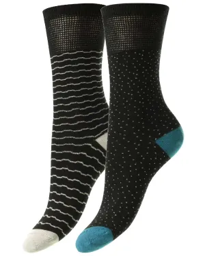 HJ Hall Dash & Wave Bamboo Comfort Top Socks | Twin Pack HJ Accessories