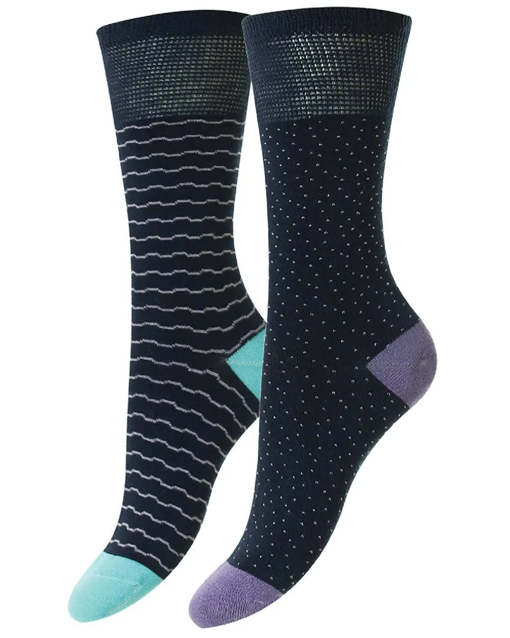 HJ Hall Dash & Wave Bamboo Comfort Top Socks | Twin Pack HJ Accessories