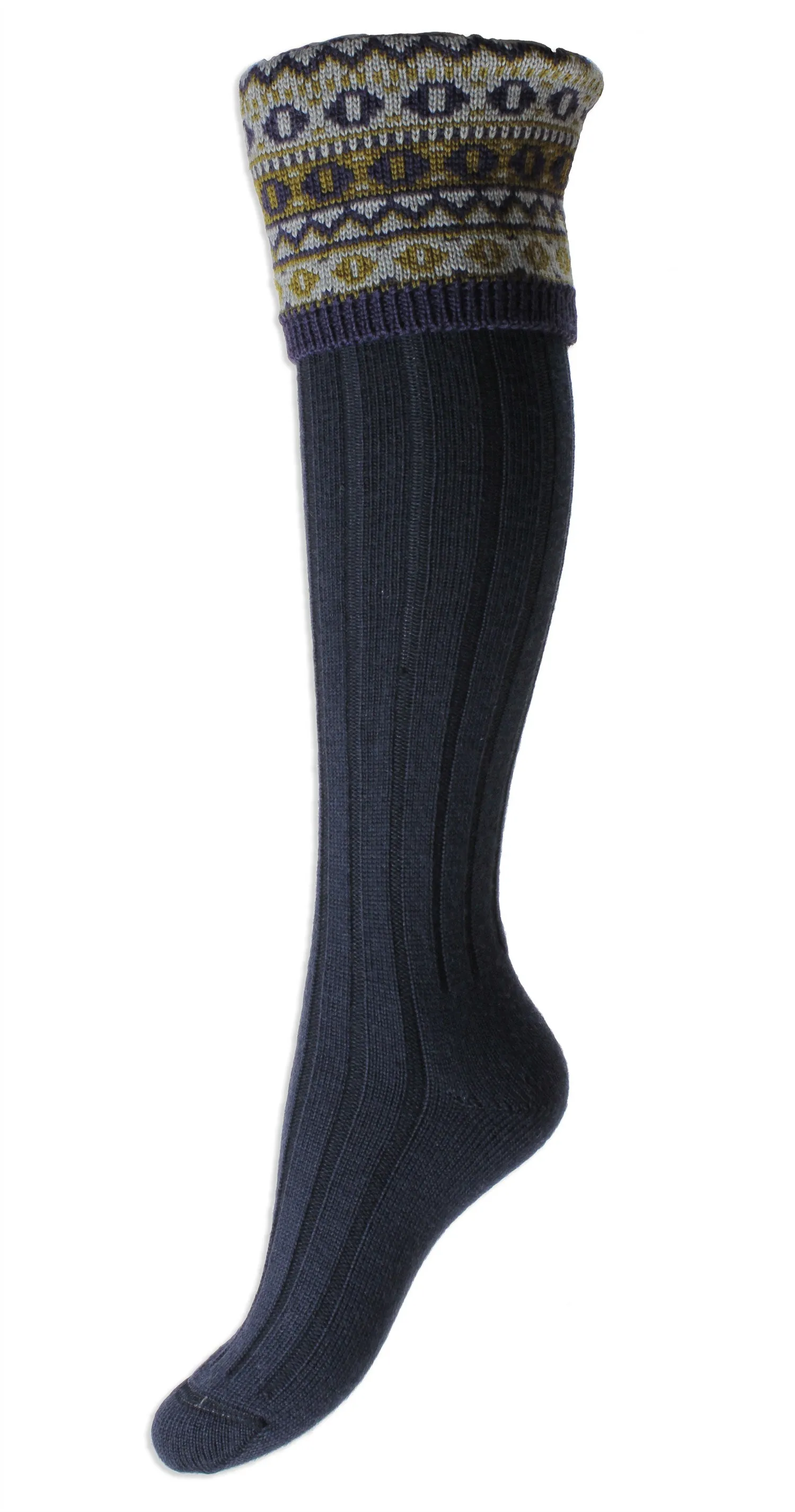 HJ Hall Foxley Ladies Merino Wool Long Sock | Fairisle Pattern Top HJ Accessories