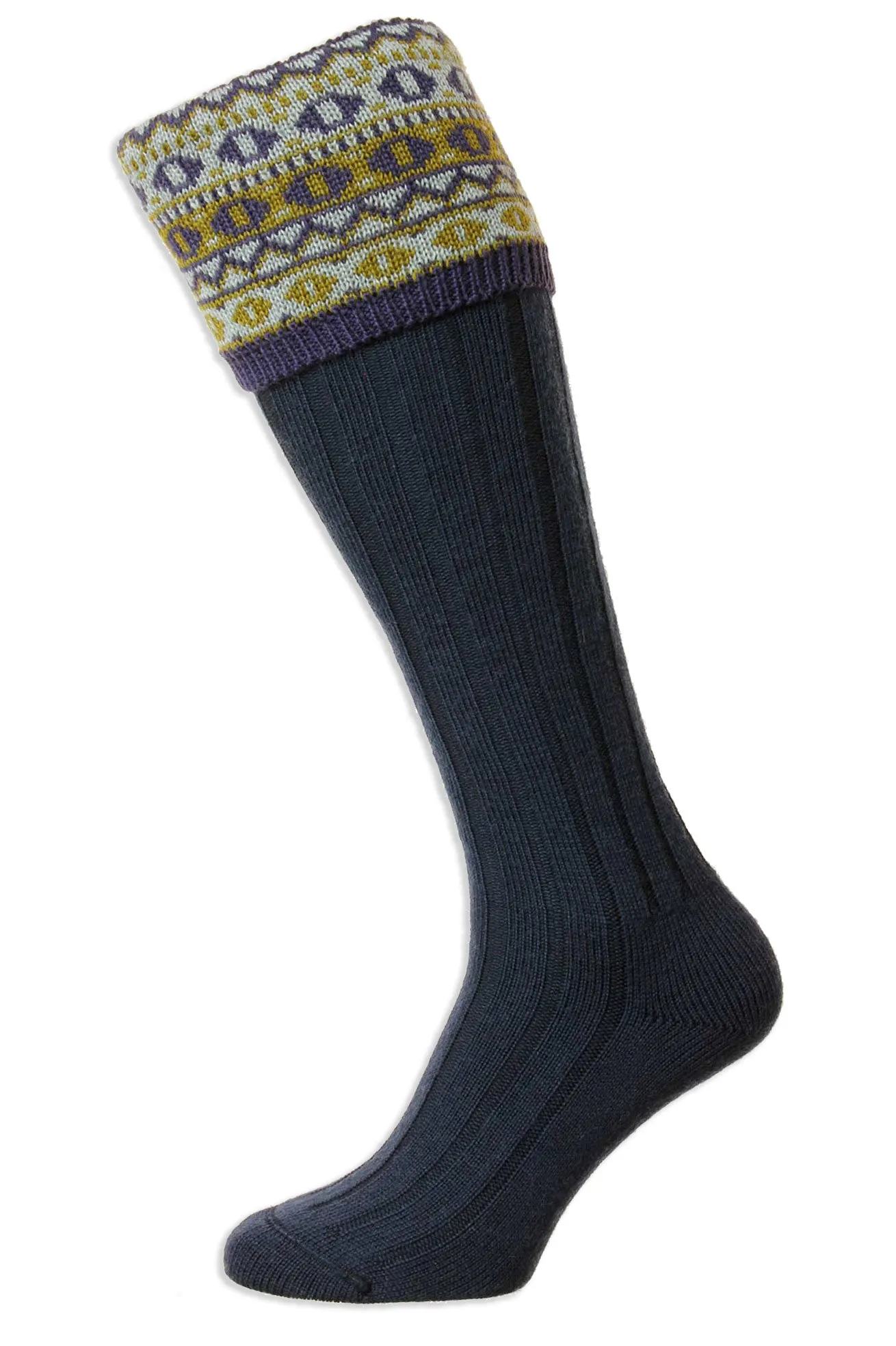 HJ Hall Foxley Ladies Merino Wool Long Sock | Fairisle Pattern Top HJ Accessories