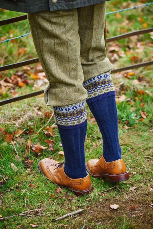 HJ Hall Foxley Ladies Merino Wool Long Sock | Fairisle Pattern Top HJ Accessories