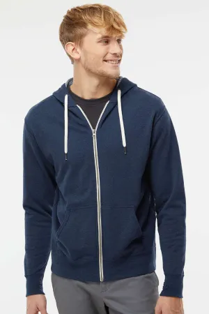 Independent Trading Company Mens French Terry Full Zip Hooded Sweatshirt Hoodie w/ Pockets - Heather Navy Blue