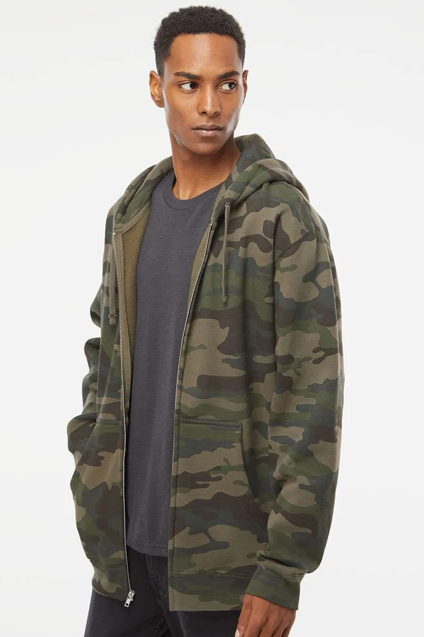 Independent Trading Company Mens Full Zip Hooded Sweatshirt Hoodie w/ Pockets - Forest Green Camo