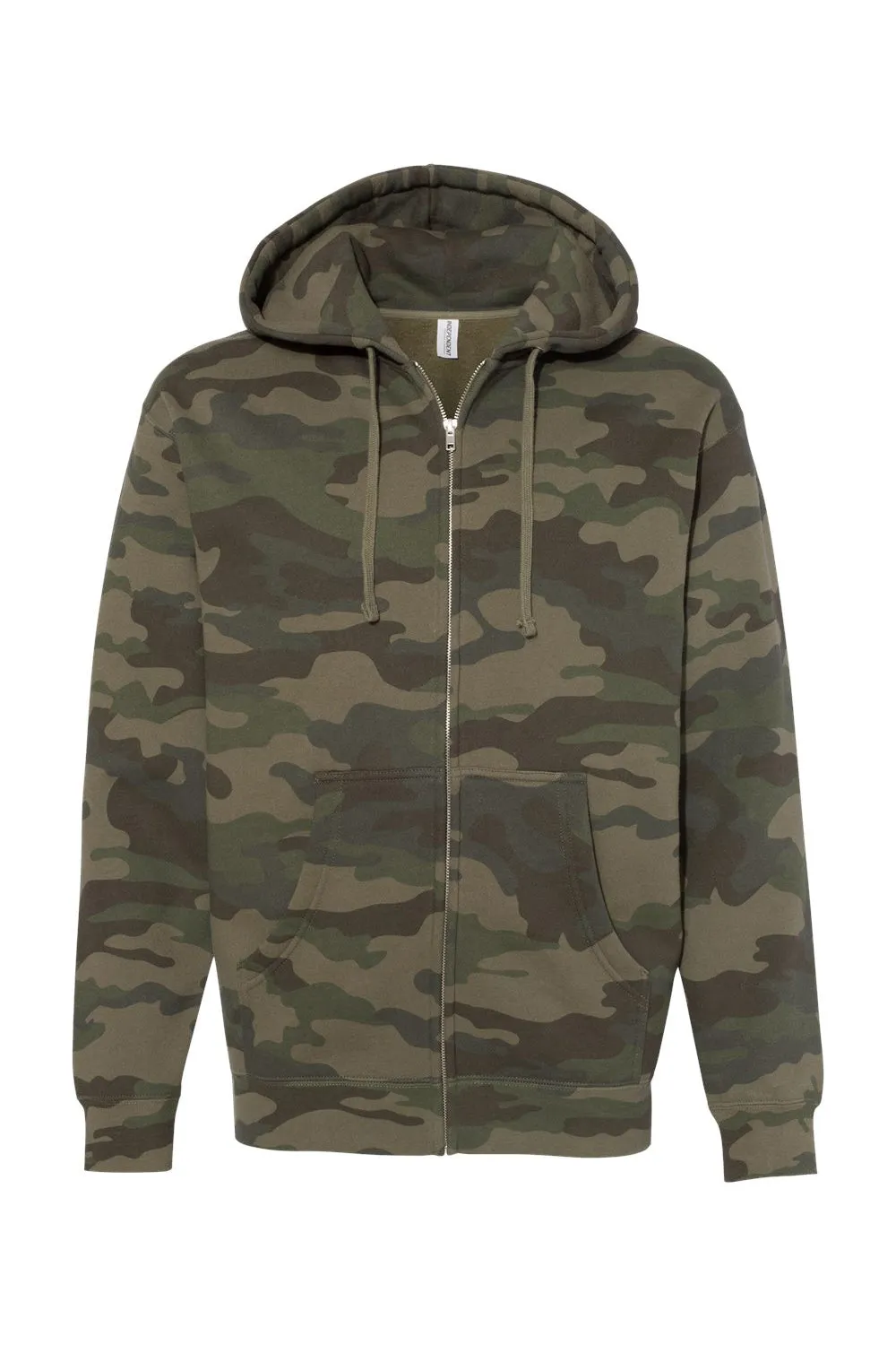 Independent Trading Company Mens Full Zip Hooded Sweatshirt Hoodie w/ Pockets - Forest Green Camo