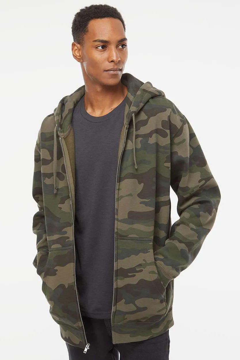 Independent Trading Company Mens Full Zip Hooded Sweatshirt Hoodie w/ Pockets - Forest Green Camo