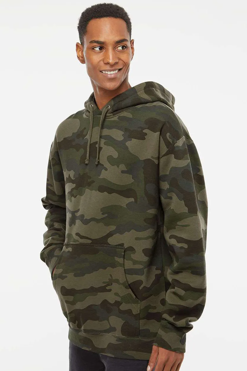 Independent Trading Company Mens Hooded Sweatshirt Hoodie w/ Pouch Pocket - Forest Green Camo