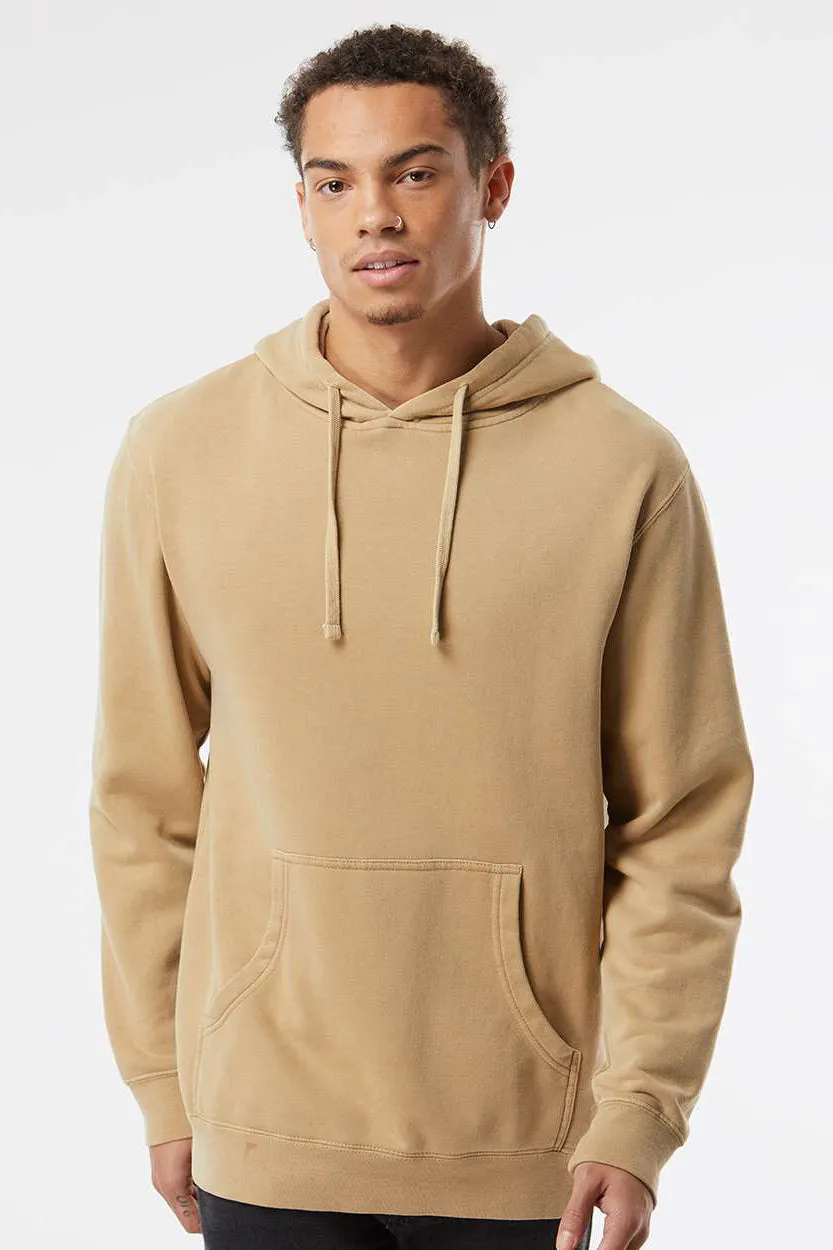 Independent Trading Company Mens Pigment Dyed Hooded Sweatshirt Hoodie w/ Pouch Pocket - Sandstone Brown