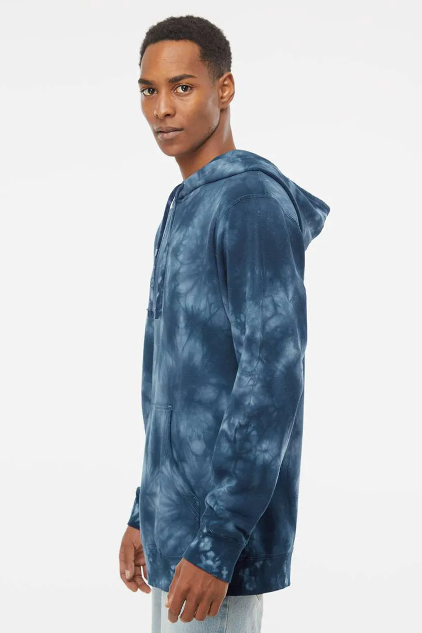 Independent Trading Company Mens Tie-Dye Hooded Sweatshirt Hoodie w/ Pouch Pocket - Navy Blue