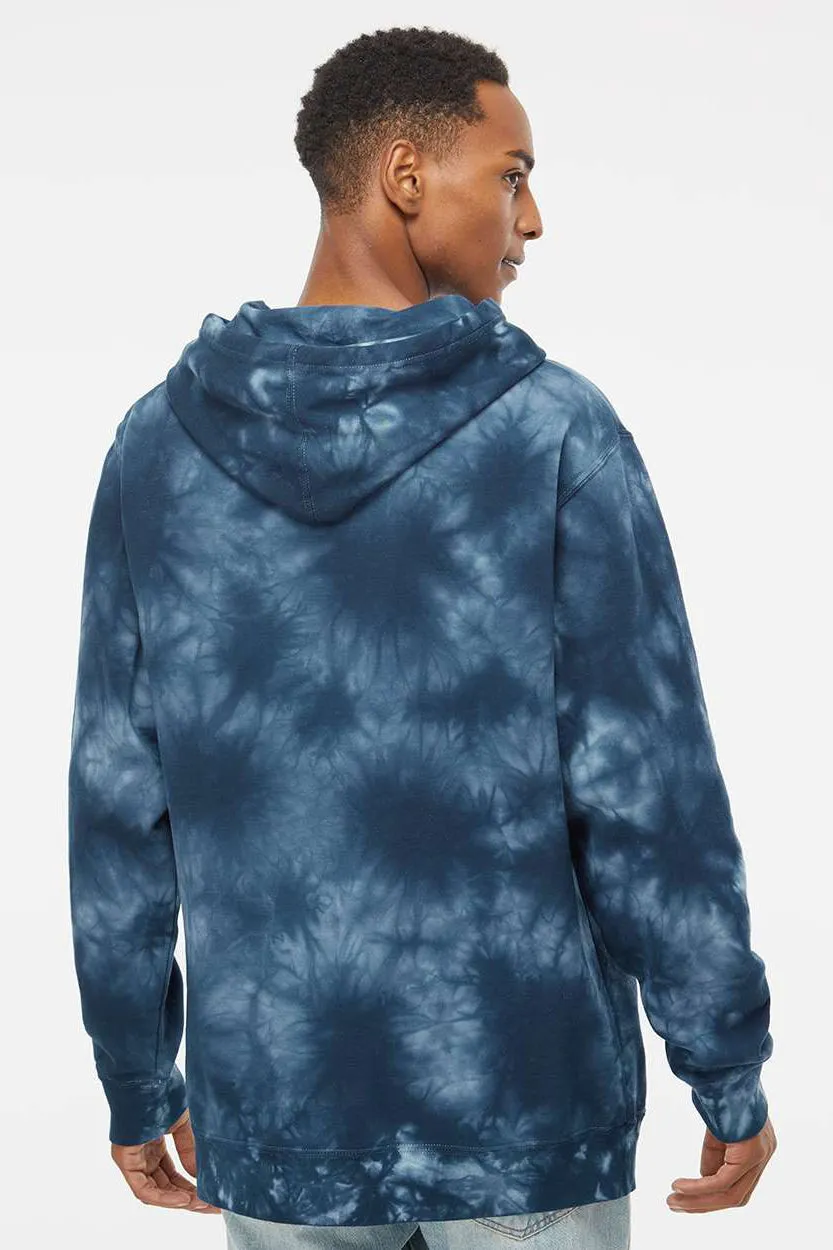 Independent Trading Company Mens Tie-Dye Hooded Sweatshirt Hoodie w/ Pouch Pocket - Navy Blue