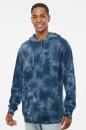 Independent Trading Company Mens Tie-Dye Hooded Sweatshirt Hoodie w/ Pouch Pocket - Navy Blue