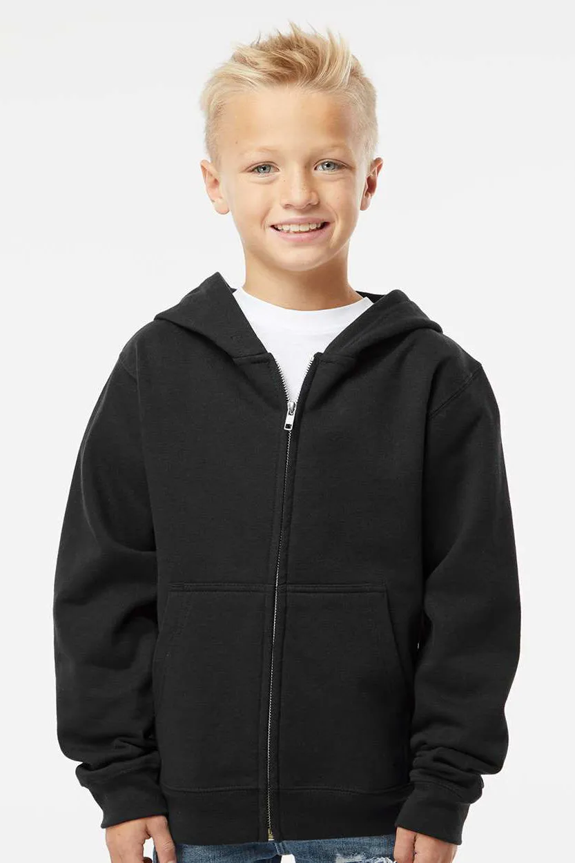 Independent Trading Company Youth Full Zip Hooded Sweatshirt Hoodie w/ Pockets - Black