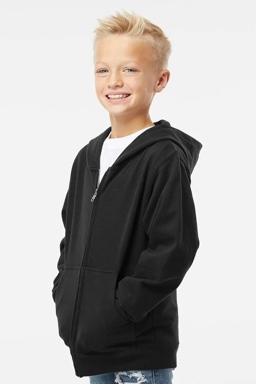 Independent Trading Company Youth Full Zip Hooded Sweatshirt Hoodie w/ Pockets - Black