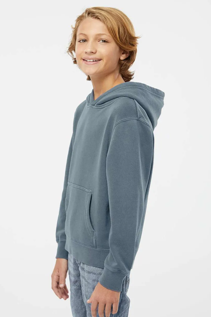 Independent Trading Company Youth Pigment Dyed Hooded Sweatshirt Hoodie w/ Pouch Pocket - Slate Blue