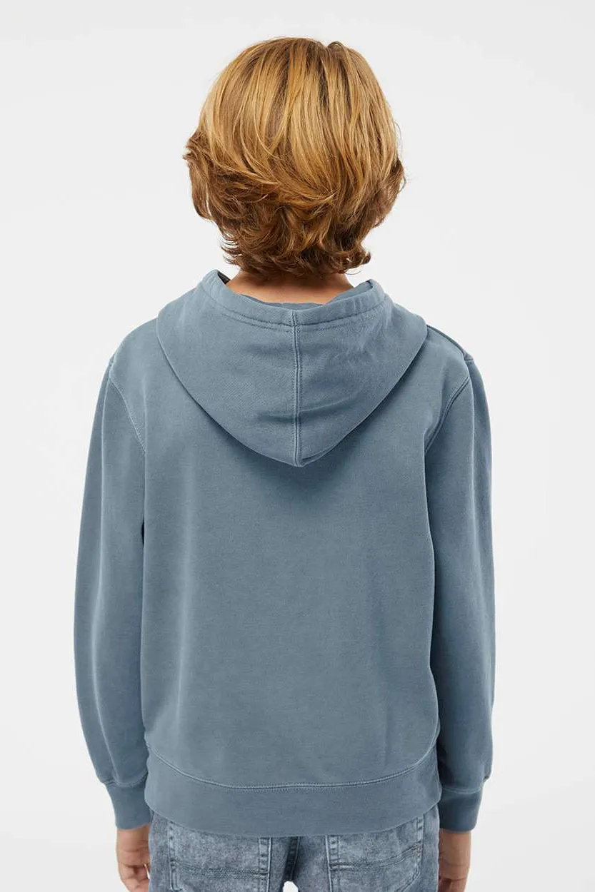 Independent Trading Company Youth Pigment Dyed Hooded Sweatshirt Hoodie w/ Pouch Pocket - Slate Blue