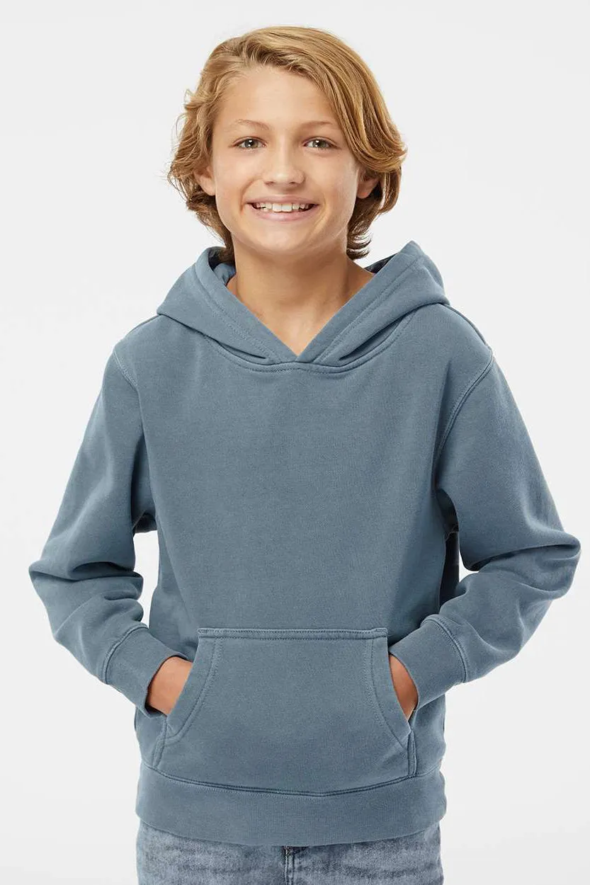 Independent Trading Company Youth Pigment Dyed Hooded Sweatshirt Hoodie w/ Pouch Pocket - Slate Blue