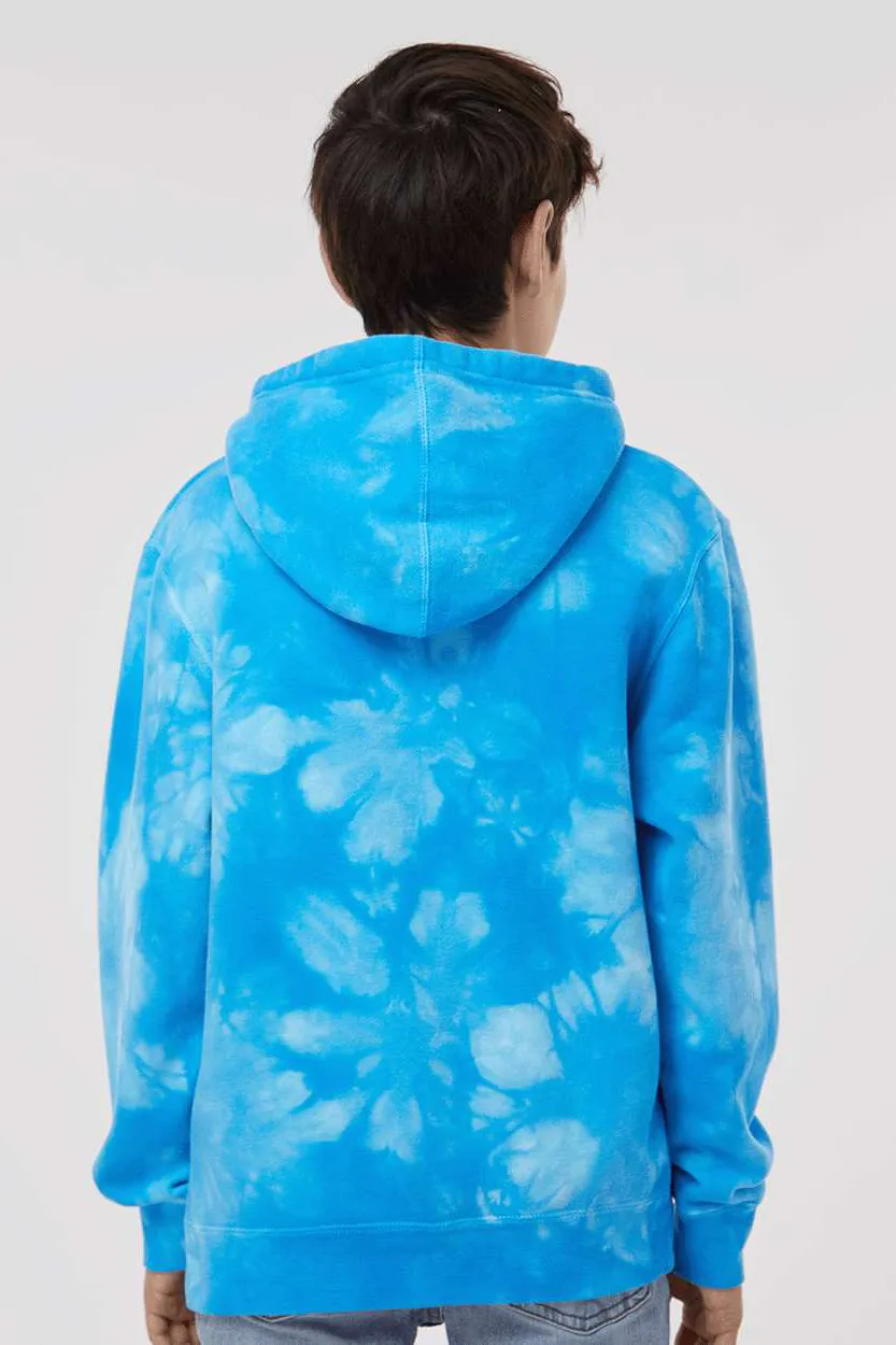 Independent Trading Company Youth Tie-Dye Hooded Sweatshirt Hoodie w/ Pouch Pocket - Aqua Blue