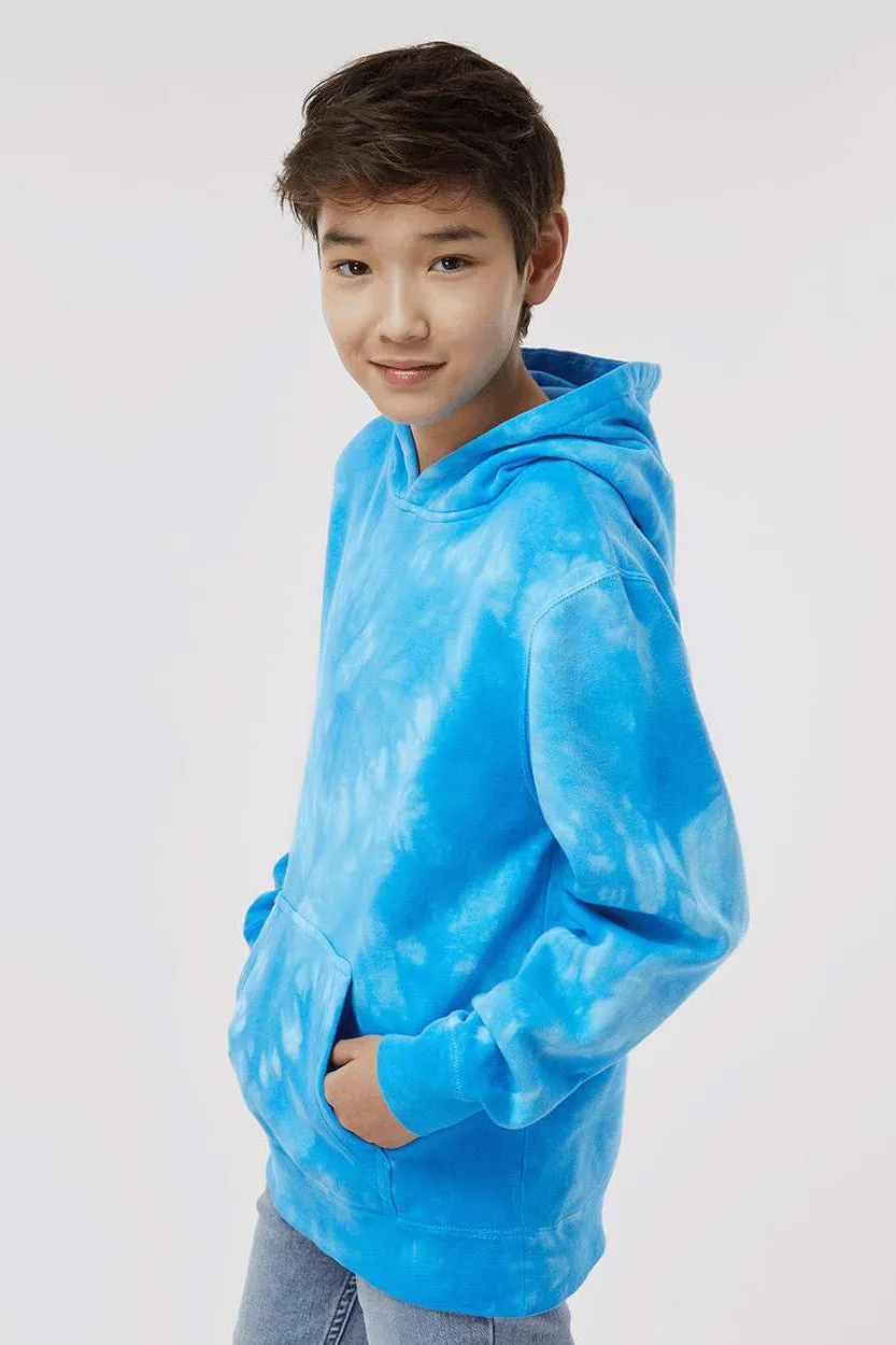 Independent Trading Company Youth Tie-Dye Hooded Sweatshirt Hoodie w/ Pouch Pocket - Aqua Blue