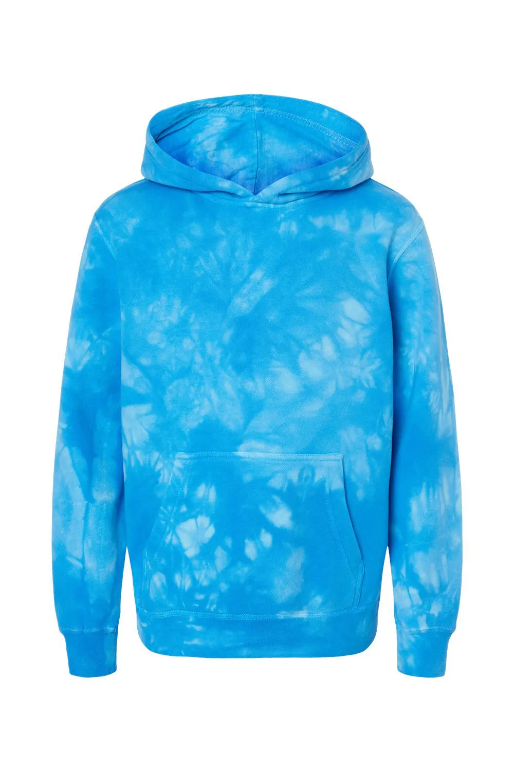 Independent Trading Company Youth Tie-Dye Hooded Sweatshirt Hoodie w/ Pouch Pocket - Aqua Blue