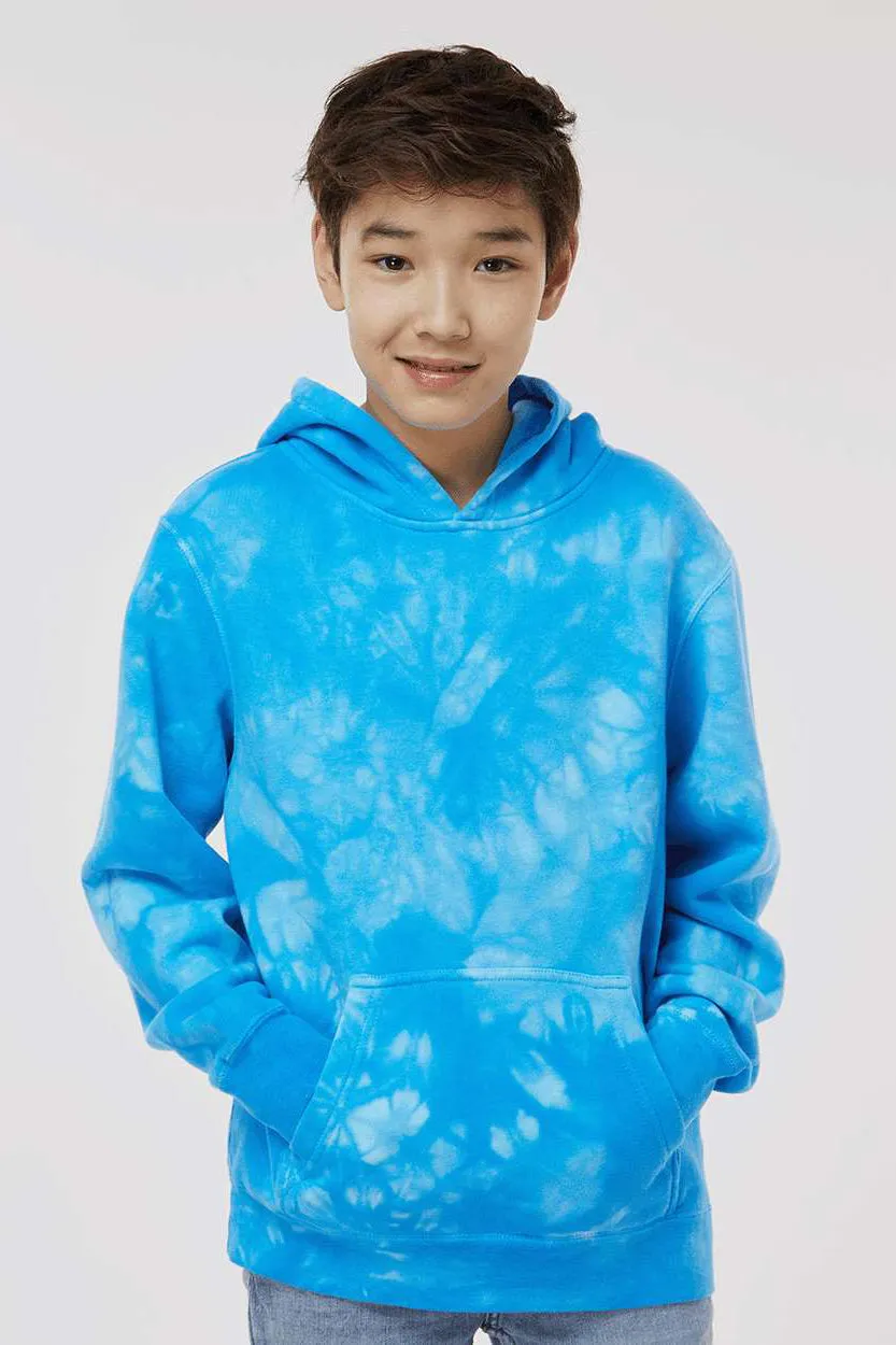 Independent Trading Company Youth Tie-Dye Hooded Sweatshirt Hoodie w/ Pouch Pocket - Aqua Blue