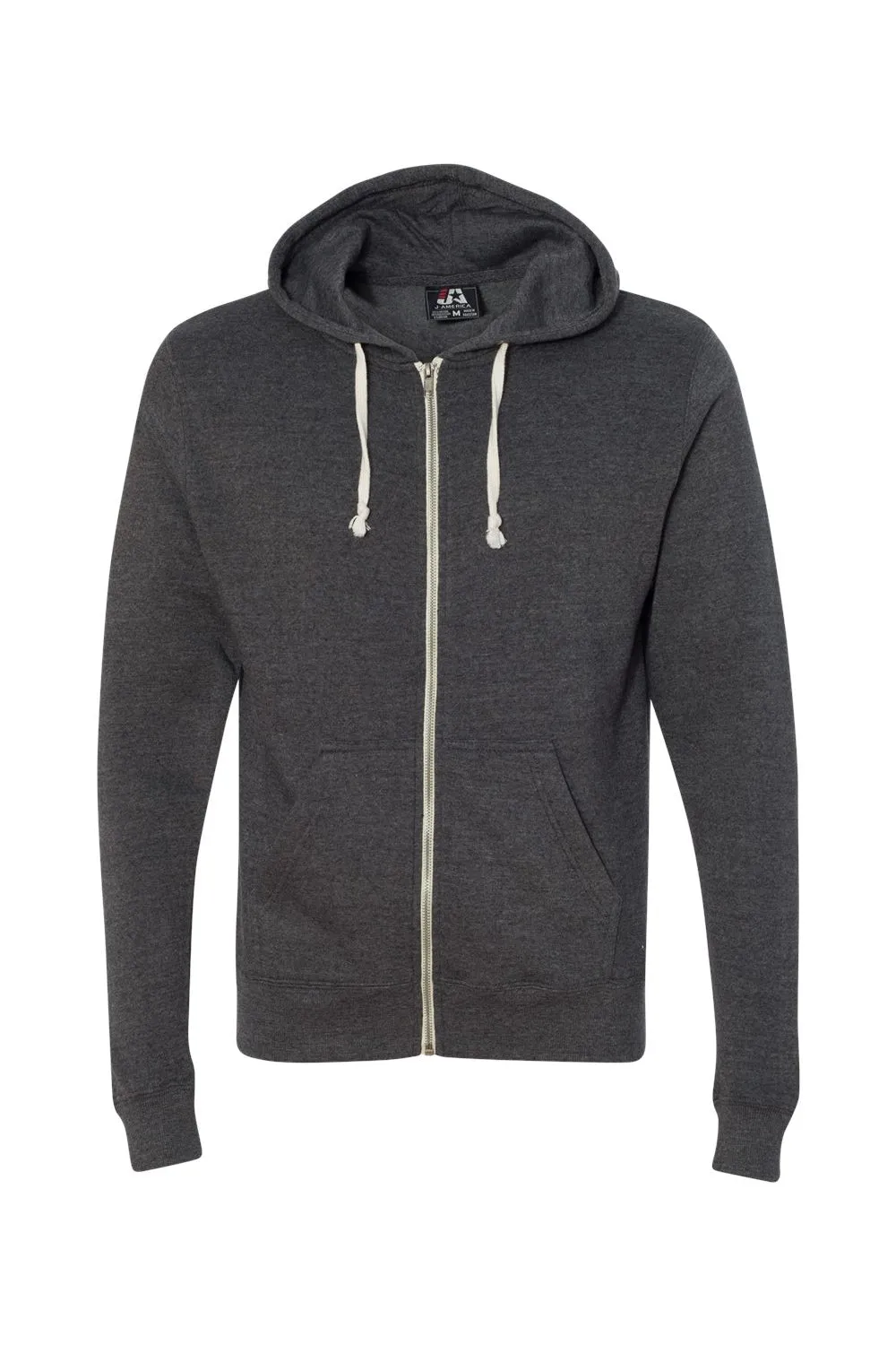 J America Mens Fleece Full Zip Hooded Sweatshirt Hoodie w/ Pockets - Black