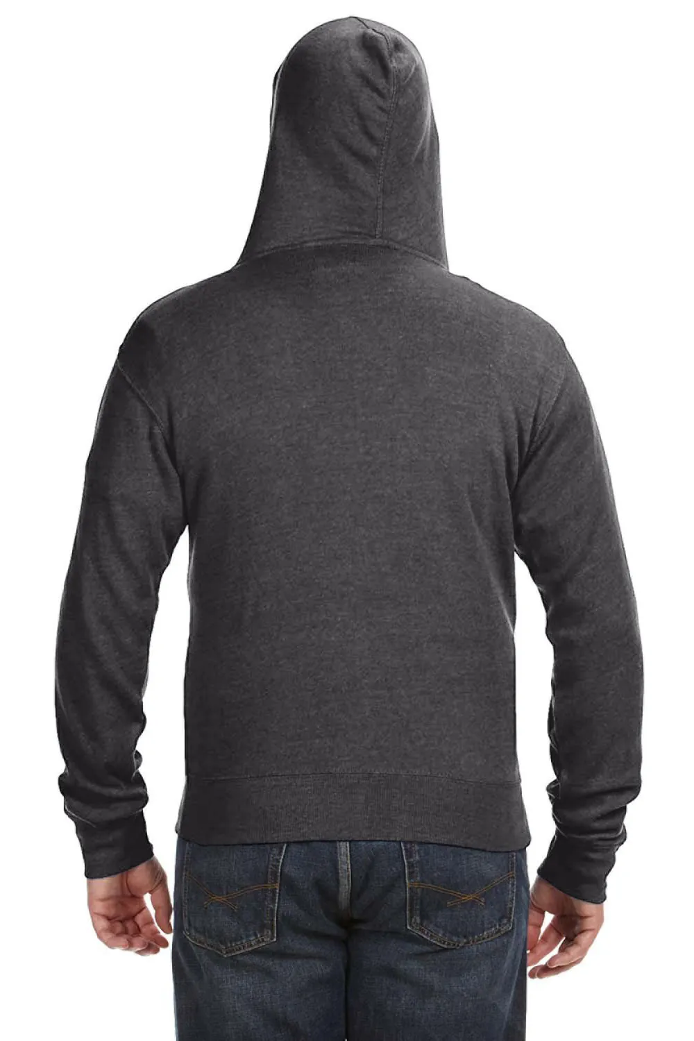 J America Mens Fleece Full Zip Hooded Sweatshirt Hoodie w/ Pockets - Black