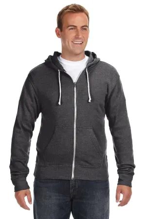 J America Mens Fleece Full Zip Hooded Sweatshirt Hoodie w/ Pockets - Black