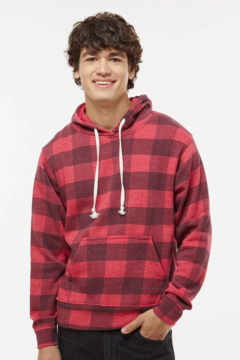 J America Mens Fleece Hooded Sweatshirt Hoodie w/ Pouch Pocket - Red Buffalo