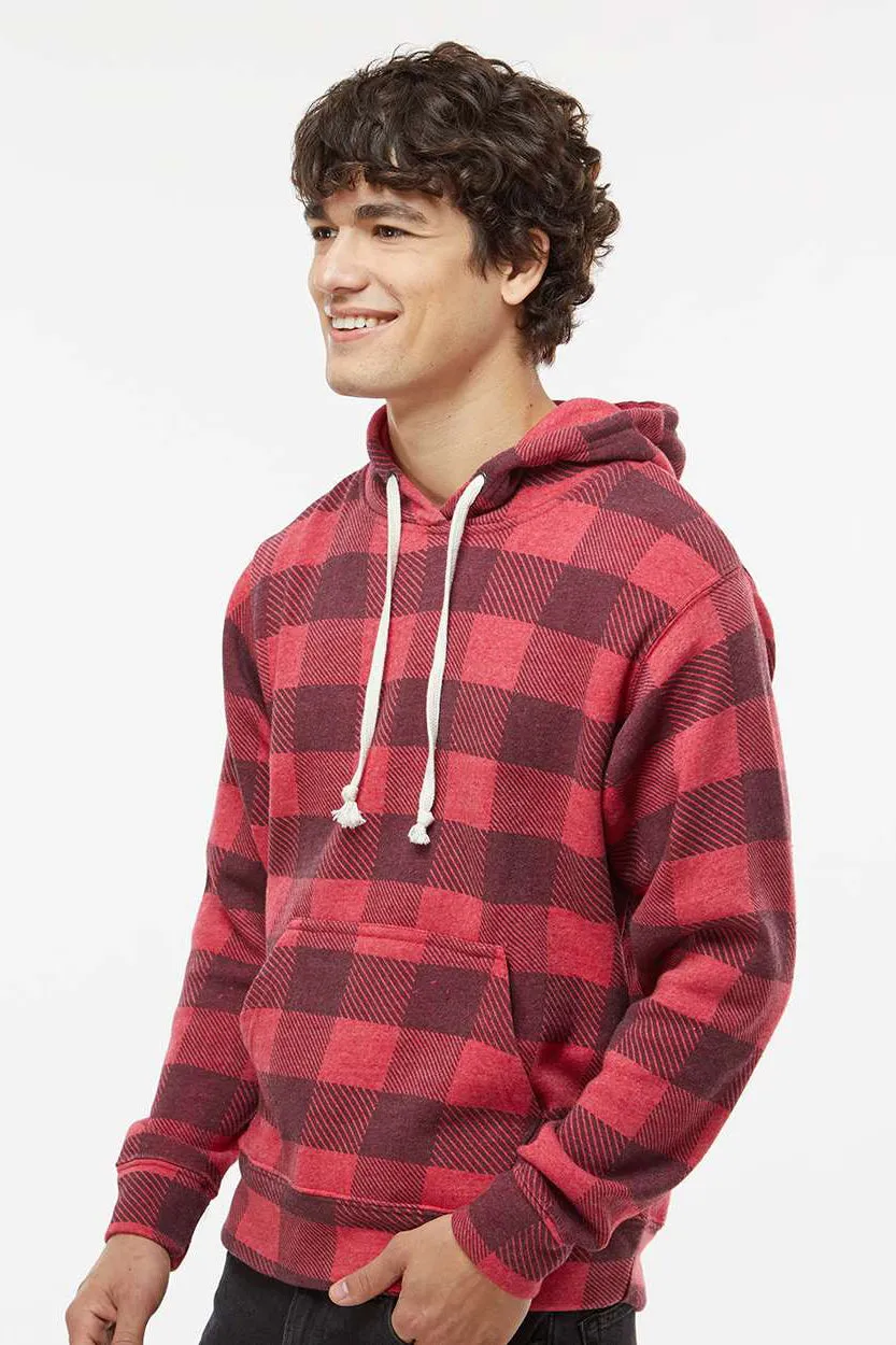 J America Mens Fleece Hooded Sweatshirt Hoodie w/ Pouch Pocket - Red Buffalo