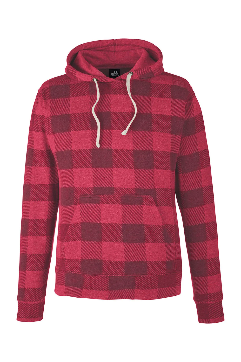 J America Mens Fleece Hooded Sweatshirt Hoodie w/ Pouch Pocket - Red Buffalo