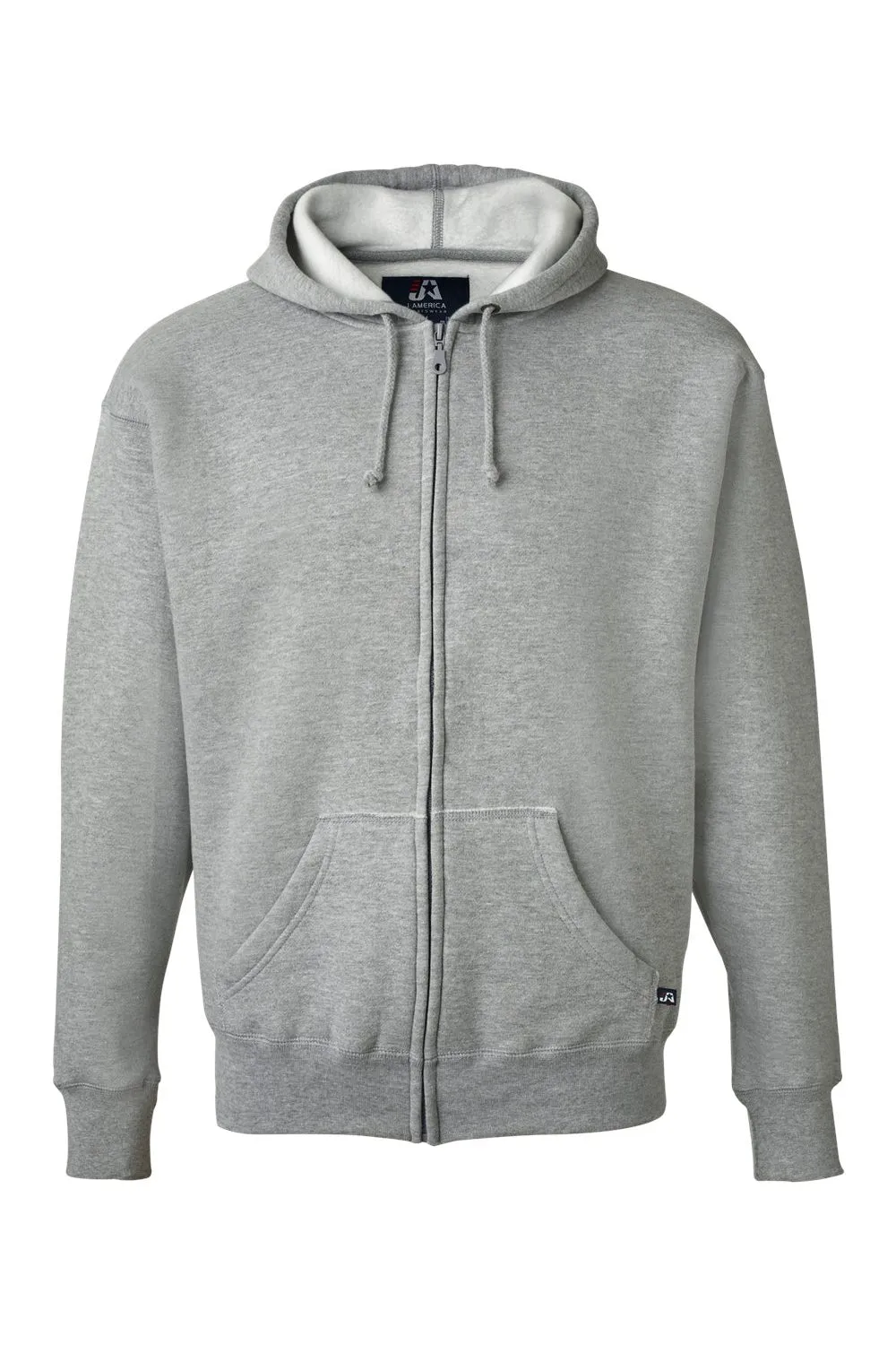 J America Mens Premium Fleece Full Zip Hooded Sweatshirt Hoodie w/ Pockets - Oxford Grey