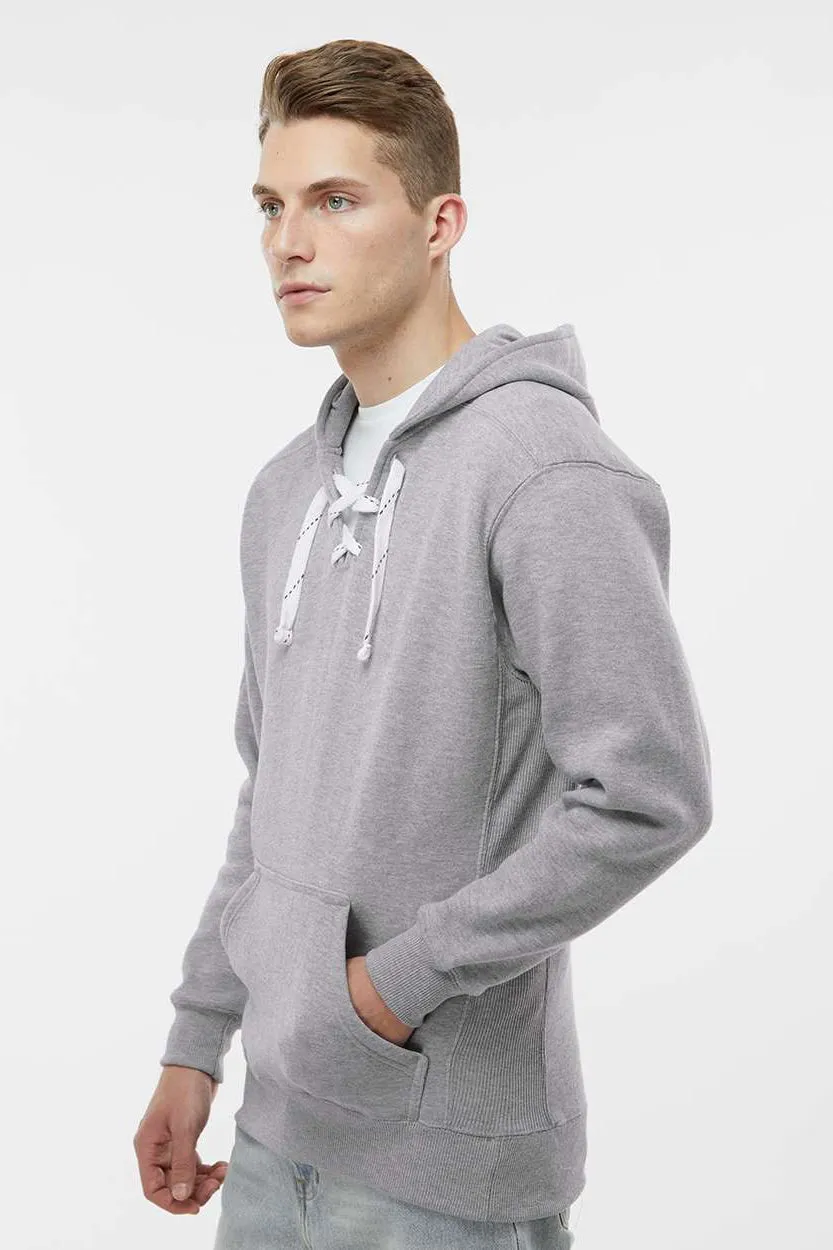 J America Mens Sport Lace Hooded Sweatshirt Hoodie w/ Pouch Pocket - Oxford Grey