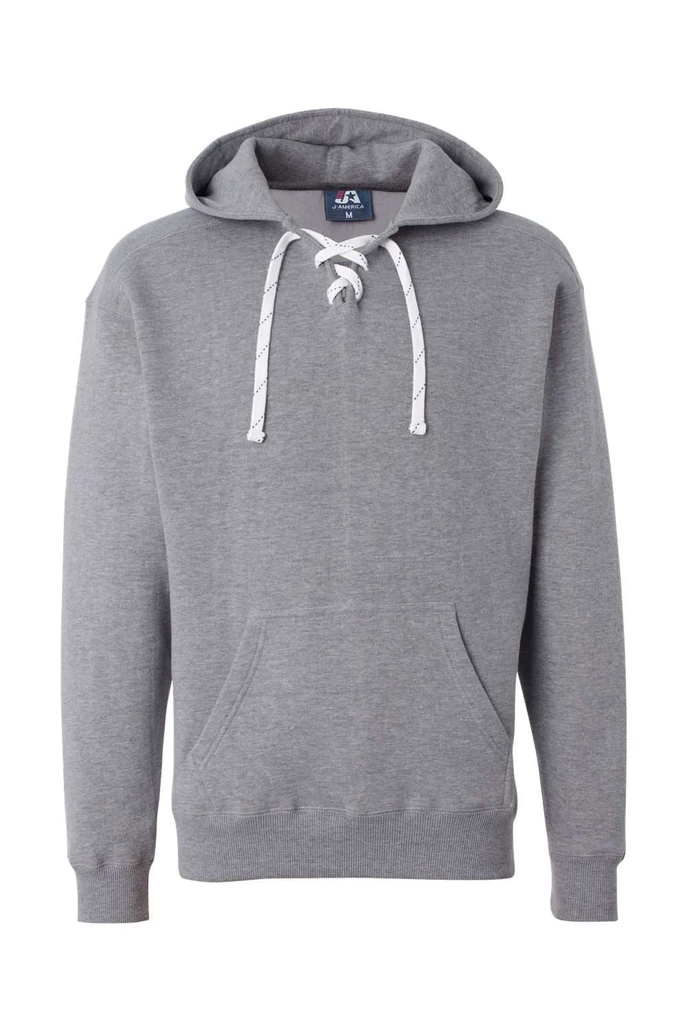 J America Mens Sport Lace Hooded Sweatshirt Hoodie w/ Pouch Pocket - Oxford Grey