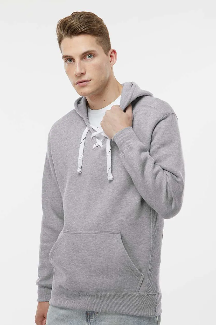 J America Mens Sport Lace Hooded Sweatshirt Hoodie w/ Pouch Pocket - Oxford Grey