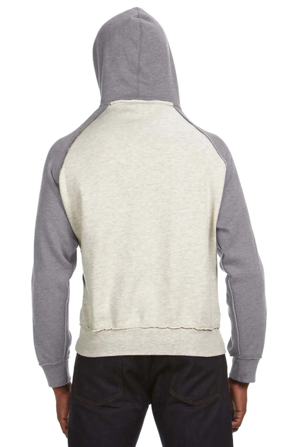 J America Mens Vintage Heather Hooded Sweatshirt Hoodie w/ Pouch Pocket - Oatmeal/Smoke Grey