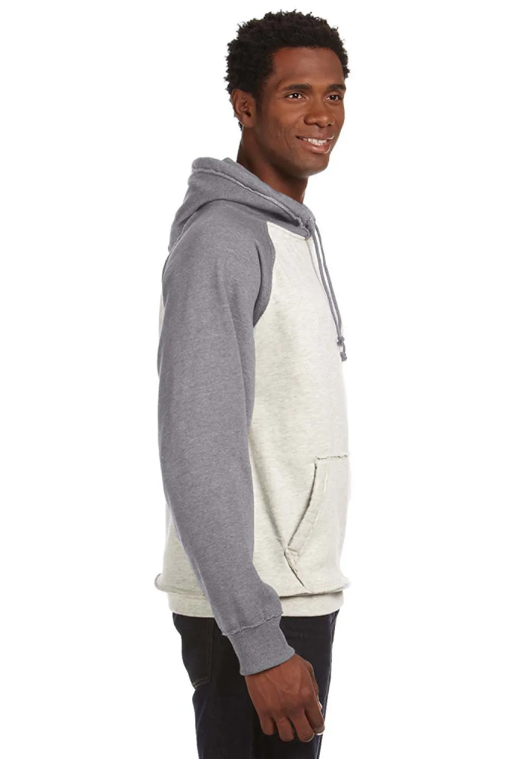 J America Mens Vintage Heather Hooded Sweatshirt Hoodie w/ Pouch Pocket - Oatmeal/Smoke Grey