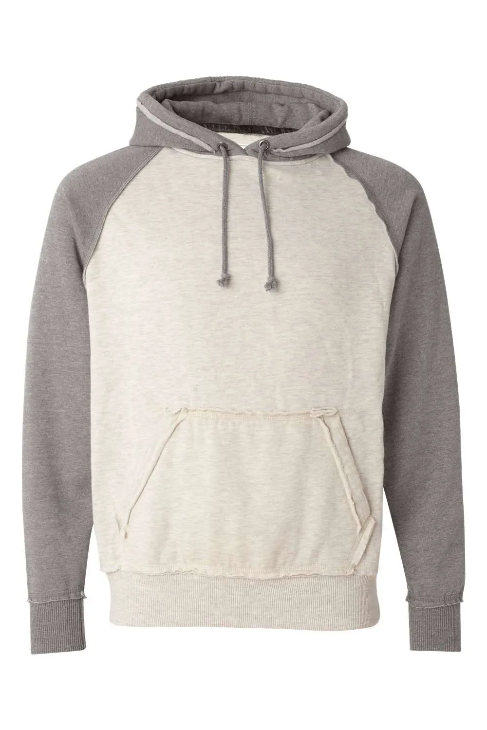 J America Mens Vintage Heather Hooded Sweatshirt Hoodie w/ Pouch Pocket - Oatmeal/Smoke Grey