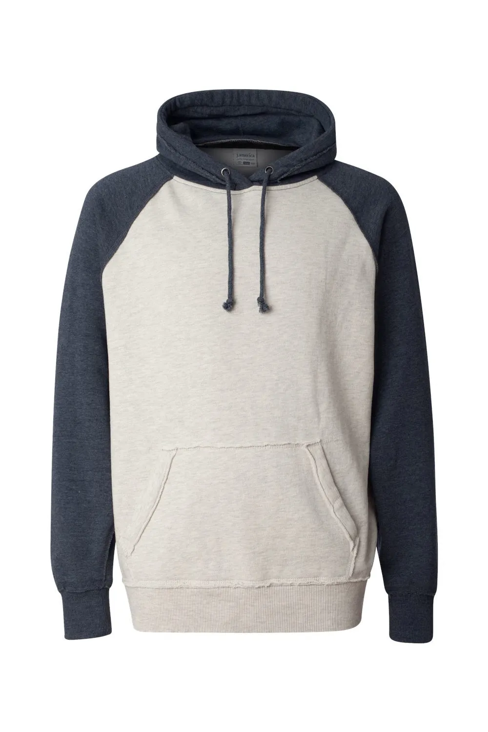 J America Mens Vintage Heather Hooded Sweatshirt Hoodie w/ Pouch Pocket - Oatmeal/Vintage Navy Blue