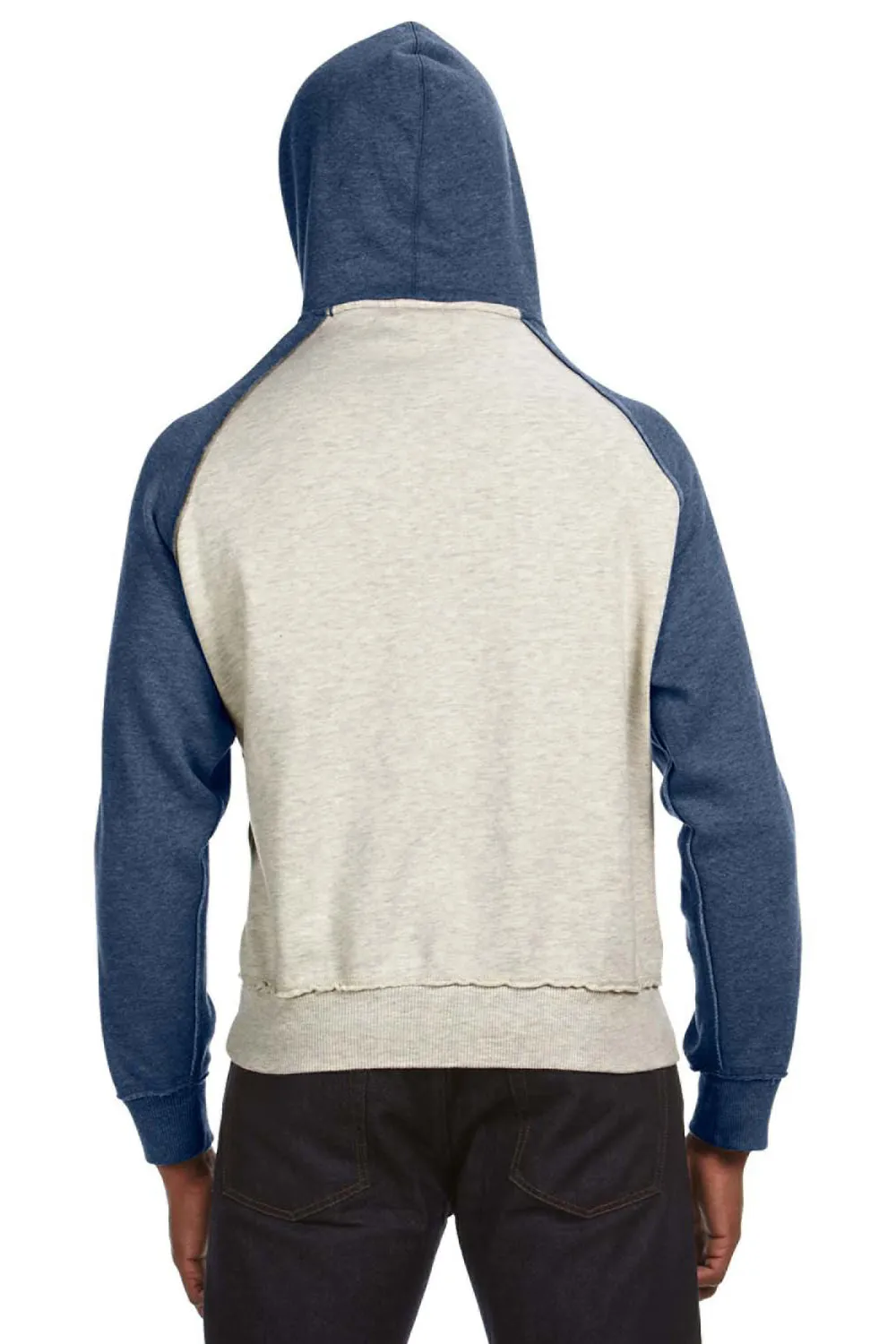 J America Mens Vintage Heather Hooded Sweatshirt Hoodie w/ Pouch Pocket - Oatmeal/Vintage Navy Blue