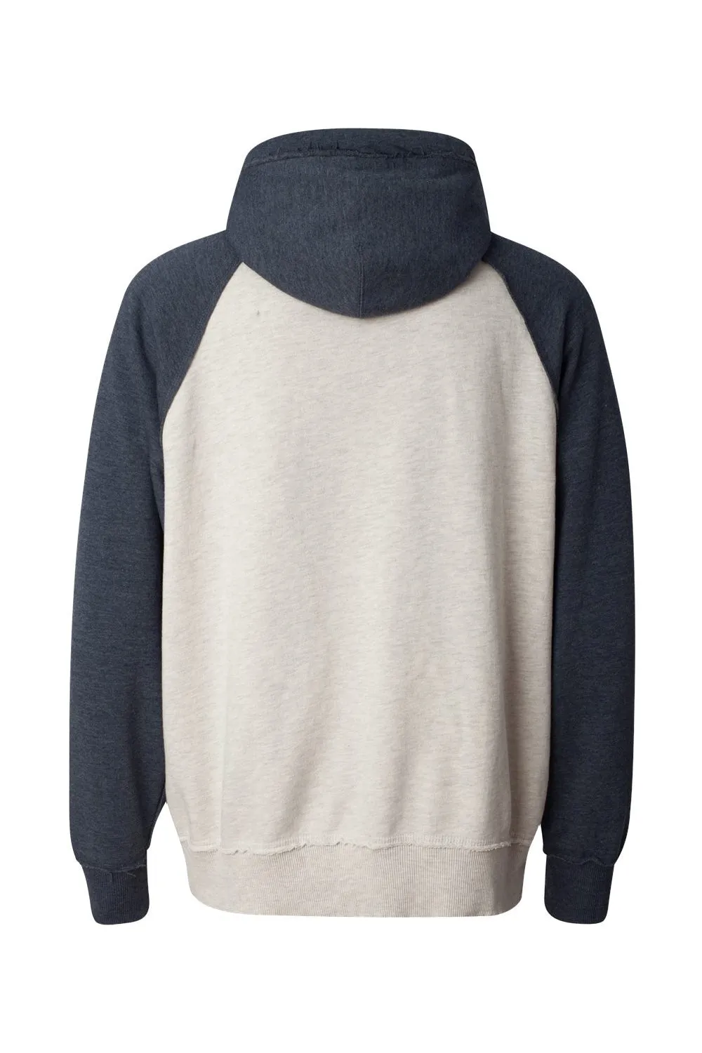 J America Mens Vintage Heather Hooded Sweatshirt Hoodie w/ Pouch Pocket - Oatmeal/Vintage Navy Blue