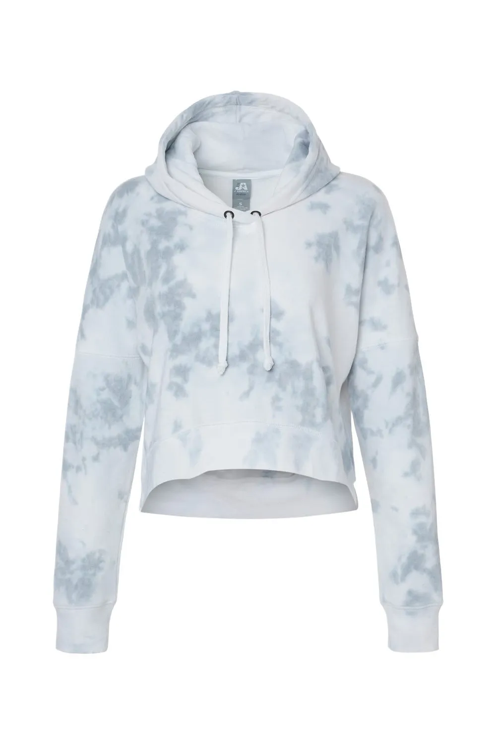 J America Womens Cropped Hooded Sweatshirt Hoodie - Grey Tie Dye